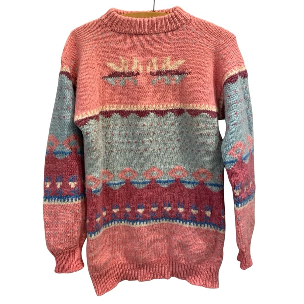 Vintage 1980s Norton Inc Peruvian Wool Sweater Pink Blue